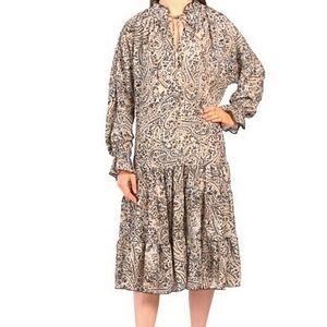 O.P.T.-NWT-Long Sleeve Tiered Dress Boho Paisley Print Midi-Size M